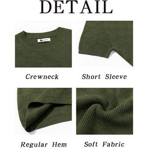 2025 hommes solide motif tricot à manches courtes T-Shirts décontracté col rond coton Stretch pull t-shirts pour été Fitness haut - Product Image 2