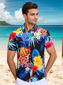 Chemise de plage pour homme à manches courtes, imprimé floral tropical, décontractée, boutonnée, colorée et vibrante pour l'été - Product Image 3