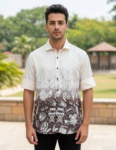 เสื้อเชิ้ตผู้ชายผ้าฝ้ายลินินพิมพ์ลายแขนยาวทรงปกติ ปกเสื้อแบบสเปรด ติดกระดุม สวมใส่สบายๆ แฟชั่นลำลอง ลายพิมพ์ทั่วตัว - Product Image 5