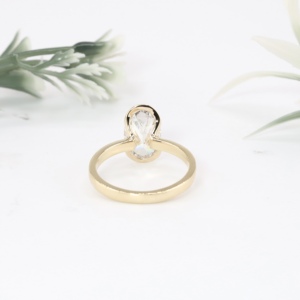 Luxury Yellow Gold Oval Cut <b>Simulated</b> <b>Diamond</b> Engagement Ring Classic Half Bezel Solitaire Plain Wedding Band Fine Jewelry Women - Product Image 2