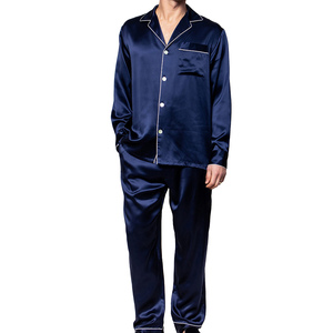 Conjunto de pijamas de seda natural para hombre, conjunto de pijamas de manga larga, ropa de dormir de lujo de color sólido, ropa cómoda para el hogar - Product Image 2