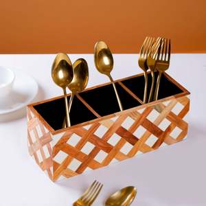 Porte-couverts en bois massif multi-usages pour cuillères, fourchettes, couteaux et serviettes, disponible à la vente, exportateur indien. - Product Image 3