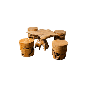 Conjunto de Mesa de Raíz de Teca Rústica Única con Taburetes de Madera Natural, Muebles Artesanales para Sala de Estar, Hogar, Hoteles, Villas y Cafés - Product Image 3