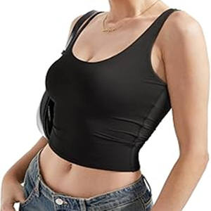 เสื้อครอปท็อปไร้ตะเข็บ คอกว้าง แขนกุด สีดำล้วน สำหรับโยคะและออกกำลังกาย - Product Image 3