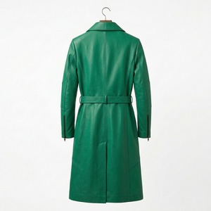 Abrigo Largo de Cuero Genuino Verde para Hombre, con Cierre, Cuello Alto y Cinturón, Impermeable - Product Image 6
