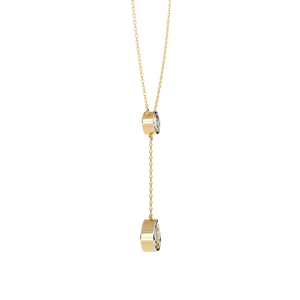 Two Stone Pear And Round Bezel Set Diamond Dangle Charms on Dainty Lariat <b>Necklace</b> Lab Diamond <b>Necklace</b> 10K 14K 18K Yellow Gold - Product Image 3
