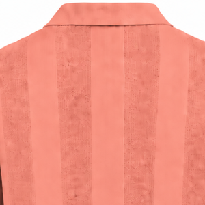 Pull Polo Tricoté Rose Corail pour Homme à Manches Longues, Motif Rayures Verticales Texturées, Col et Poignets Côtelés, Chemise Décontractée Tendance de Qualité Supérieure - Product Image 4