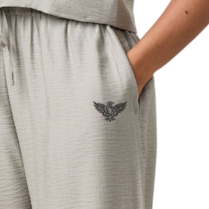 Pantalon Palazzo Femme en Crêpe à Coupe Droite Mi-Haute, Décontracté et Ample, avec Cordon Élastique, 100% Coton Uni, Poches Latérales, Idéal au Quotidien - Product Image 4