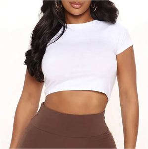 Camisetas Streetwear para Mujer, Color Verde Oliva, Corte Recortado, Manga Corta, Cuello Redondo, Camiseta Corta Elegante, Lisa, de Algodón Suave, Informal - Product Image 3