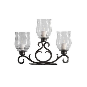 Candelabro de tres brazos de vidrio y hierro de color negro, diseño admirable, para iluminación y decoración. - Product Image 1