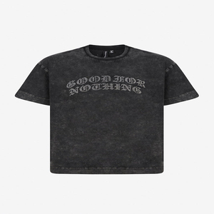 T-shirt à manches courtes en coton 100% de haute qualité, lavé à l'acide, avec logo personnalisé en strass, respirant, coupe classique - Product Image 6