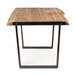 Mesa de Comedor Artesanal con Borde Natural, Acabado Orgánico en Tablones Unidos, Patas Metálicas en Forma de U con Acabado Negro Desgastado - Product Image 3