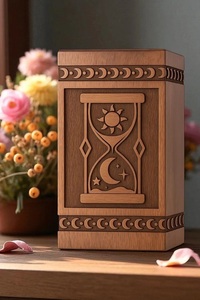 Urne funéraire personnalisée Sablier Soleil-Lune avec gravure sur mesure - Urne commémorative écologique durable en bois naturel - Product Image 2