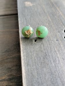 Handmade Green <b>Resin</b> Stud Earrings With Gold Leaf Round Shape Jewelry <b>Resin</b> <b>Crafted</b> gift for her <b>Resin</b> Round Beads - Product Image 3