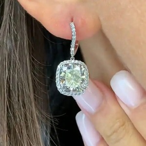925 Moissanite Special Halo Design Cushion Cut Women's <b>Earrings</b> in White Gold Plated Drop <b>Diamond</b> <b>Earrings</b> for Women's - Product Image 5