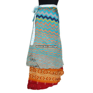 Designer Silk <b>Wrap</b> Skirts Women Wear Vintage Silk Sari Long Length <b>Wrap</b> Around Skirt 2 Layer Reversible Magic 38" <b>Sarong</b> Pareo - Product Image 6