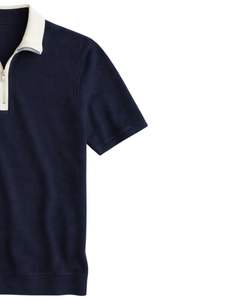Manufacturer <b>Mens</b> Navy Blue Quarter Zip Polo <b>Shirt</b> With <b>White</b> Collar Short Sleeve <b>Casual</b> Knit Custom Manufacturer Summer Top - Product Image 3
