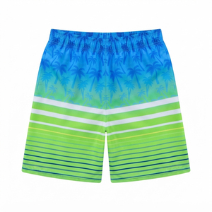 Traje de Baño de Secado Rápido para Hombre, Estampado de Palmeras Azules, Rayas Verdes, con Cordón Ajustable - Product Image 2