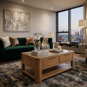 Modern Wood <b>Coffee</b> <b>Table</b> with 2 Drawers and Open Shelf for Living Room - Product Image 1