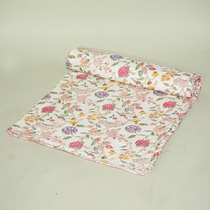 Vintage Floral Kantha Cotton <b>Quilt</b> Handmade Printed <b>Throw</b> Blanket Sofa Couch Cover All-Season Home & Hotel Use - Product Image 4