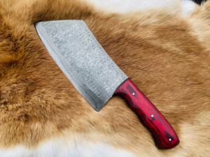 Cuchillo de carnicero hecho a mano de acero de Damasco con mango de madera, ambidiestro, hoja de 6-7.9 pulgadas para uso de carnicero y chef en la corte de carne - Product Image 1