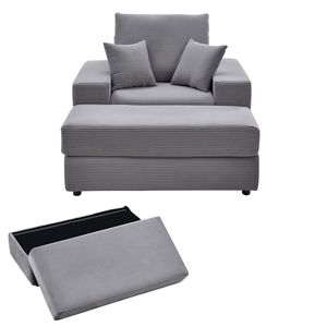Chaise longue da interno oversize in velluto a coste senza struttura con cuscini per camera da letto - Product Image 1