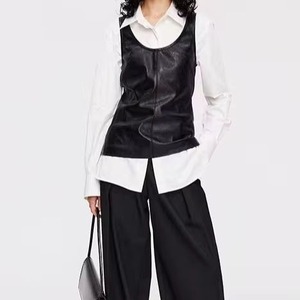 Nuevo Diseño, Estilo Urbano, Chaleco de Cuero Genuino y Lona para Mujer, Impermeable, Cortavientos, Transpirable, Cierre Triple, Largo Estándar - Product Image 5