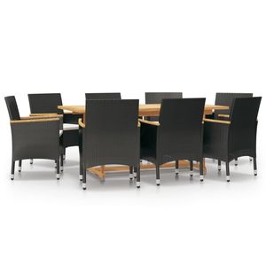 Set da pranzo Patio nero 9 pezzi con cuscini per il tempo libero in giardino - Product Image 2