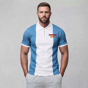Polo de hombre personalizado, 100% algodón, tejido con cremallera, bloques de color, manga corta, bordado, logotipo impreso DTF personalizado. - Product Image 4