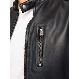 Chaqueta de Cuero de Oveja Negra Hecha a Mano para Hombre, Impermeable, Talla Grande, Estilo Racer, con Detalle de Manga Acolchada para Auto y Motocicleta - Product Image 2