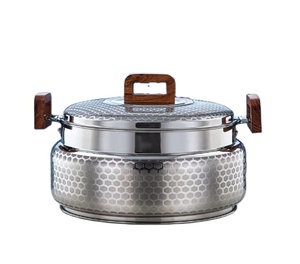 Modern Silver Dotted Hot Pot Stainless Steel Wood Handle Tempered <b>Glass</b> <b>Lid</b> Food Safe Eco-Friendly Home Kitchenware Wedding <b>Dish</b> - Product Image 6