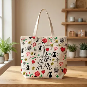 Sac fourre-tout en toile naturelle écologique 18x15 pouces, réutilisable, tissé, pour les courses, avec poignées durables pour les courses quotidiennes - Product Image 1