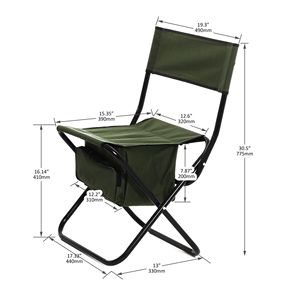 Sedia Pieghevole Portatile a 2 Pezzi con Borsa Portaoggetti Verde per Interni, Esterni, Campeggio, Picnic, Pesca - Product Image 5