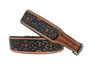 Collier pour chien en cuir occidental fait main de qualité supérieure avec boucle à motif nœud celtique, style classique, utilisable toute l'année - Product Image 1