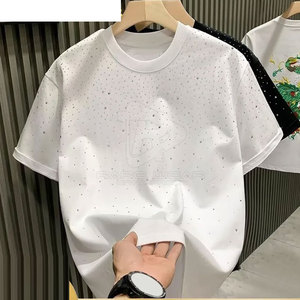 T-shirt décontracté en coton respirant avec strass, service OEM, prix de gros, haute qualité pour hommes, best-seller - Product Image 3