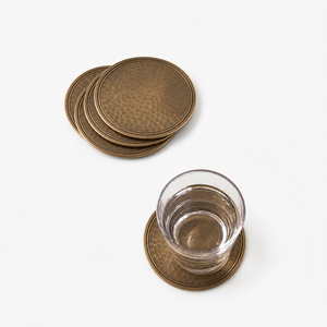 Metal Coasters <b>Set</b> Of <b>4</b> Luxury <b>Round</b> Gold Hammered Drink Coasters With Textured Metal <b>Table</b> Coaster <b>For</b> Hotel Restaurants - Product Image 6