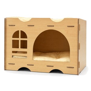 Wooden <b>Cat</b> <b>House</b> Flat Pack Plywood <b>Cat</b> Den with Plush Cushion, Slot Assembly, Arched Entry - Product Image 5