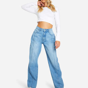 Pantalones de Moda para Mujer al por Mayor, Nuevos Modelos 2025, Pantalones Casuales con Logotipo Personalizado, Pantalones Anchos de Mezclilla para Damas - Product Image 4