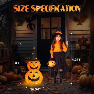 2 Pezzi Decorazioni di Halloween a Forma di Zucca Pieghevoli da 90 cm con 150 Luci LED, Decorazioni Premium per Esterni a Tema Zucca di Halloween - Product Image 2