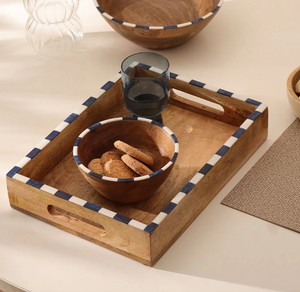 Bandeja Decorativa Rectangular de Madera de Mango Clásica, Ecológica y Hecha a Mano, con Incrustaciones de Hueso, Vajilla con Logotipo y Tamaño Personalizados - Product Image 3