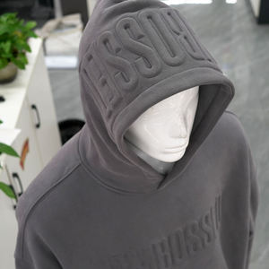 Sweat-shirt à capuche gaufré pour homme, coupe oversize, en molleton bouclette, décontracté, avec logo au dos, coupe classique, bleu, pour l'automne - Product Image 2