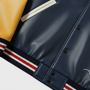 Veste universitaire décontractée pour homme, personnalisable, en cuir brodé, coupe-vent, chauffante, col montant, à bouton unique - Product Image 6