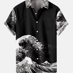 Camisa de Manga Corta para Hombre, Estilo Oversize con Estampado 3D Ukiyo-e y Bolsillo, Ropa Casual Urbana 2026 - Product Image 1
