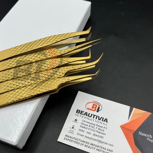 Pinzas de extensión de pestañas de acero inoxidable personalizables profesionales Plasma dorado belleza multifuncional puntiagudas probadas a mano - Product Image 4