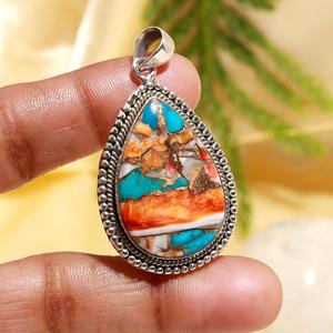 Pendentif en argent sterling avec turquoise coquille d'huître et pierre naturelle tendance en forme de poire, vente en gros, cadeau pour femme - Product Image 2
