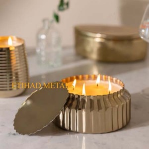 Portavelas decorativo de metal, portavelas con diseño de oro luminoso, velas aromáticas, velas votivas doradas, hechas a mano. - Product Image 2
