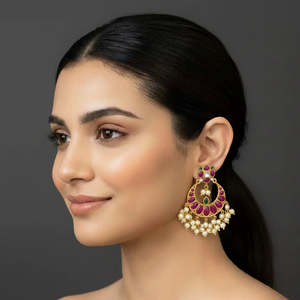 Kemp Gold Plated Pearl and Diamond Chandelier Drop Earrings for Wedding Party Gift - Product Image 2