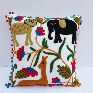 Hand Embroidered Floral Suzani Vintage Style Eco-Friendly Washable Bohemian Mexican <b>Throw</b> Pillow Covers Outdoor Decor - Product Image 2