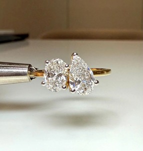 Lab Grown Diamond Toi et Moi <b>Ring</b>_ 14K Gold Pear & Oval Cut Engagement <b>Ring</b> - Product Image 1