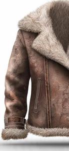 Blouson aviateur en cuir véritable pour homme avec doublure en fausse fourrure coupe-vent style moto fermeture éclair - Product Image 4
